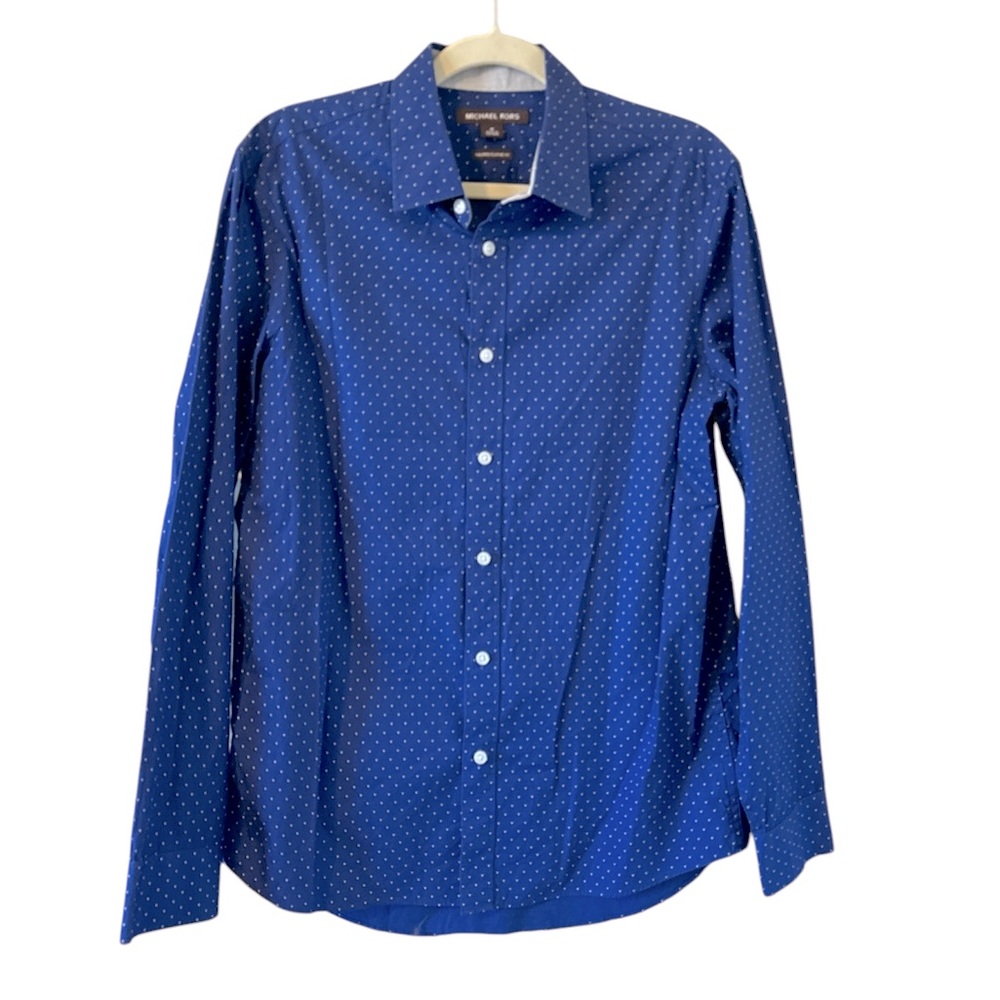 Michael Kors Men’s Tailored Classic fit Button Down shirt Blue/White Pol…